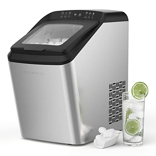 CROWNFUL Ice Maker Countertop, Portable Ice Machine, 9 Bullet Ice Cubes Ready in 7-10 Mins, 33 lbs Ice Cubes in 24H, 2 Size (S/L) Crunchy Ice, Automatic Self-Cleaning, with Ice Scoop and Basket