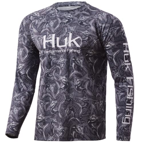 HUK Men’s Standard Pattern Pursuit Long Sleeve Performance Fishing Shirt, Marlin Mayhem-Iron, Large