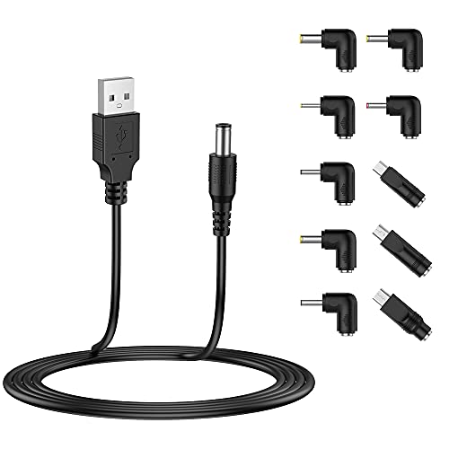 LIANSUM USB to DC 5V Power Cord, Universal DC 5.5×2.1mm Plug Jack Charging Cable with 10 Connector Tips(5.5×2.5, 4.8×1.7, 4.0×1.7, 4.0×1.35, 3.5×1.35, 3.0×1.1, 2.5×0.7, Micro USB, Type-C, Mini USB)5FT