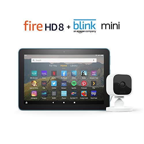 Fire HD 8 Smart Home Bundle including Fire HD 8 Tablet 32 GB Ad-Supported (Twilight Blue) with Blink Mini Camera