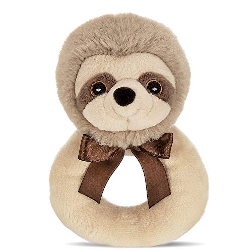 Bearington Baby Lil’ Speedster Plush Stuffed Animal Sloth Soft Ring Rattle, 5.5 Inch