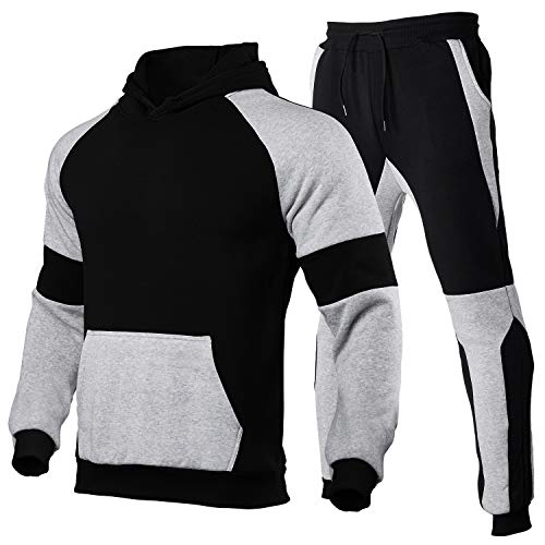 HHGKED Men’s Color Matching Casual Sportswear Hoodie Jogging Sweatpants Suit