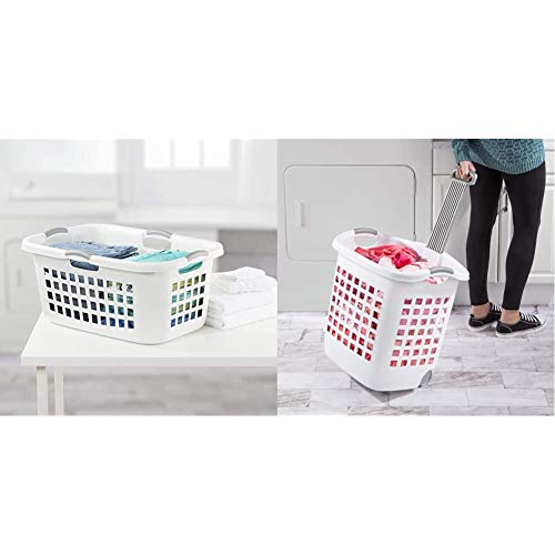 Sterilite 12168006 2 Bushel 71L Ultra Laundry Basket, White w/Titanium handles, 6 pack & 12248004 Laundry Basket, 62 L, White, Pack of 4