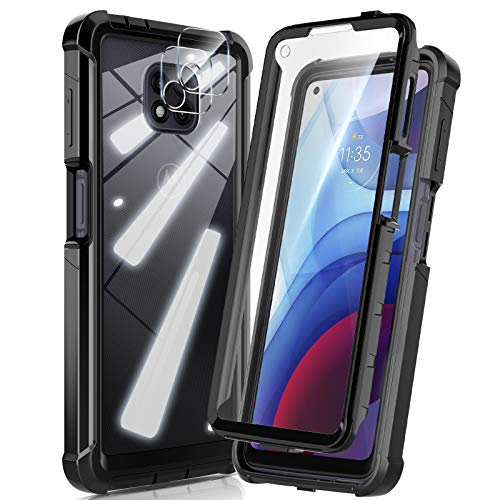 HATOSHI for Motorola Moto G Power 2021 Case with Built in Screen Protector [NOT for Moto G Power 2020], with 2 Pack Camera Lens Protector, 5X Military-Grade Shockproof Phone Case，Black