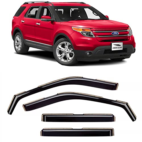 Voron Glass in-Channel Extra Durable Rain Guards for Ford Explorer 2011-2019, Window Deflectors, Vent Window Visors, 4 Pieces – 220116