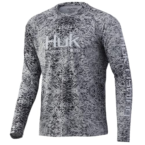 HUK Men’s Standard Pattern Pursuit Long Sleeve Performance Fishing Shirt, Turtle Grass-Grey, X-Large
