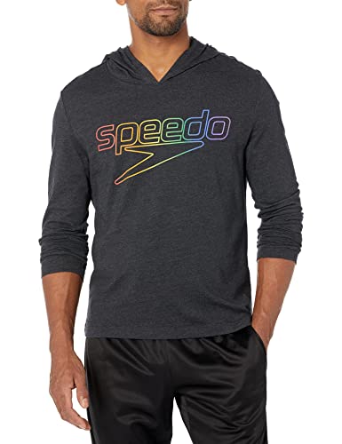 Speedo Standard T-Shirt Long Sleeve Hoodie Pull Over Team Warm Up, Pride Black, Medium