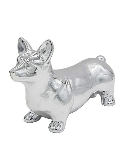 Nayothecorgi Corgi Dog Statue – Metallic Silver Standing Ceramic Dog Statue – Decorative Dog Sculpture for Garden or Home Décor – Corgi Dog Outdoor Statue – (10.82” x 3.62” x 6.61”)