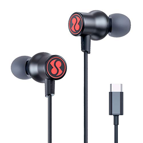 USB C Headphones SUMWE Hi-Fi Immersive Bass Sound Metal Earphones in-Ear Noise Cancelling Type C Earbuds w/Mic for Samsung Galaxy S21/S20/Note10, Google Pixel 5/4/3/2, iPad Pro