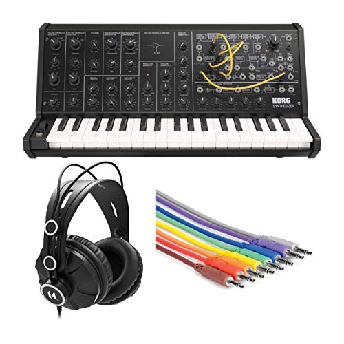 KORG MS-20 Mini Monophonic Semi-Modular Analog Synthesizer Bundle with Knox Gear Closed-Back Headphones & 8-Pack of Hosa CMM-830 3.5mm TS to 3.5mm TS Unbalanced Patch Cables (3 Items)