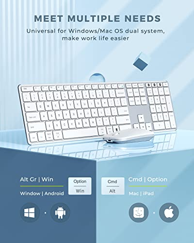 Wireless Bluetooth Keyboard and Mouse Combo (USB + Dual BT), seenda Multi-Device Rechargeable Slim Keyboard and Mouse, Compatible for Win 7/8/10, MacBook Pro/Air, iPad, Tablet – White Silver | The Storepaperoomates Retail Market - Fast Affordable Shopping