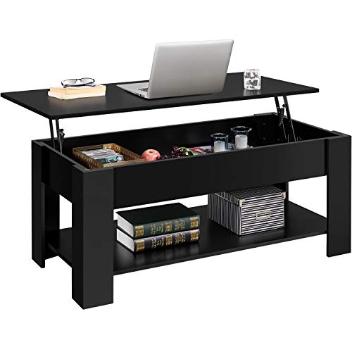 Yaheetech Lift Top Coffee Table with Hidden Compartment and Storage Shelf, Rising Tabletop Dining Table for Living Room Reception Room, 47.5in L, Black