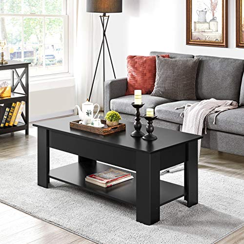 Yaheetech Lift Top Coffee Table with Hidden Compartment and Storage Shelf, Rising Tabletop Dining Table for Living Room Reception Room, 47.5in L, Black | The Storepaperoomates Retail Market - Fast Affordable Shopping