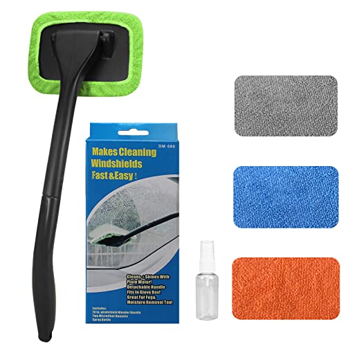 SoSickWithIt Car Cleaning Window Tool, Microfiber Window Cleaning Tool with 4 Washable and Reusable Cloth Pad Head, Extendable Handle and Spray Bottle for Auto Glass Wiper Car,6 Piece Set