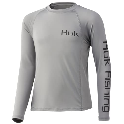 HUK Kids’ Standard Printed Long Sleeve Shirt +Sun Protection, KC Buckets-Sharkskin, Medium