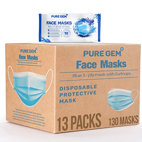 Premium Pack of 130 (13 x 10 Masks) Single Use Disposable Face Mask, Soft on Skin, Bulk Pack 3-Ply Masks Facial Cover with Elastic Earloops For Home, Office, School, and Outdoors (Pack of 130 Masks)