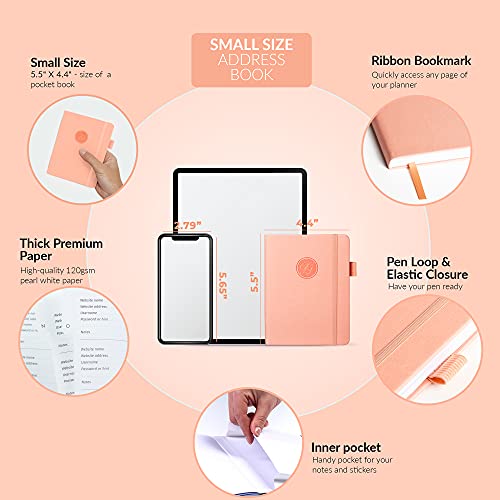 GoGirl Address Book – Telephone and Address Book with Alphabetic Tabs for Safely Storing Contacts, Small-Sized (4.0″ x 5.5″) PU Leather Hardcover – Peach Pink | The Storepaperoomates Retail Market - Fast Affordable Shopping