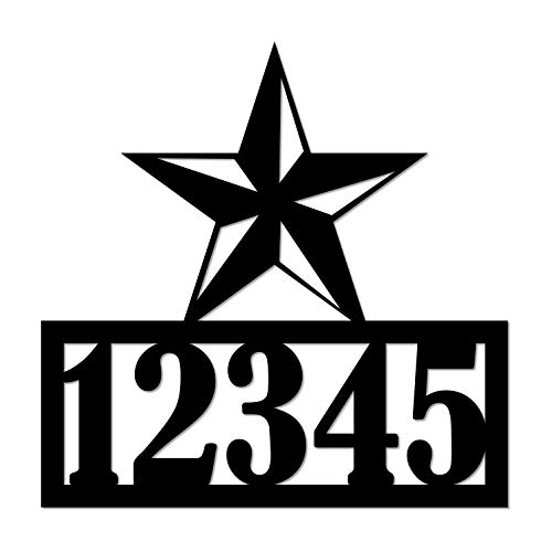 Texas Lone Star Personalized Steel House Number Address Plaque Personalized Metal Wall Sign Wall Art Customized Front Door Hanger – 3 Sizes / 13 Colors – 14″ Black – Outdoor Made in USA