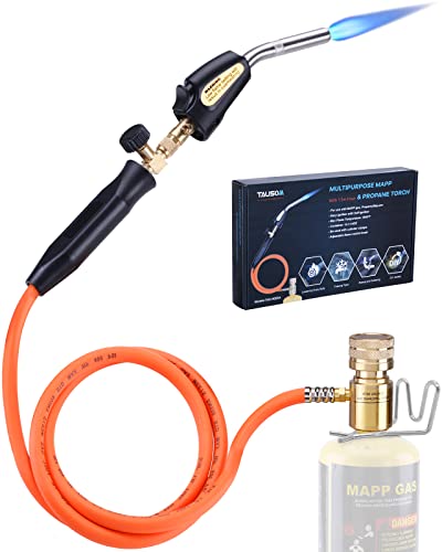 TAUSOM Propane Torch Head, Mapp Gas Torch with 3.6FT Hose & Flow Adjustment, Soldering Brazing Welding BBQ Torch Fuel by Propane Mapp Map Pro Gas