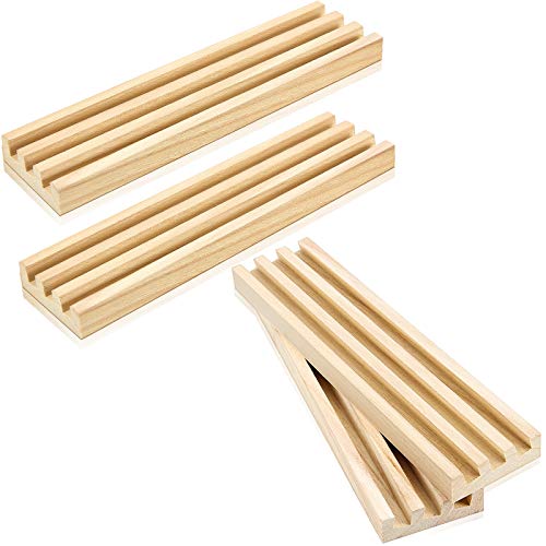 Jetec Wooden Domino Racks Domino Trays Holders Organizer Natural Wood Domino Trays with 3 Tilted Rows for Mexican Train Chickenfoot Mahjong and Other Domino Games, 4 Pieces