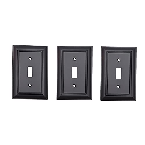 Amazon Basics Decorative Single Toggle Wall Plate – 3-Pack, Flat Black