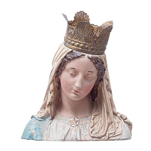 Creative Co-Op Hand-Painted Magnesia Vintage Reproduction Virgin Mary Bust with Removable Crown Decor, Multi Color
