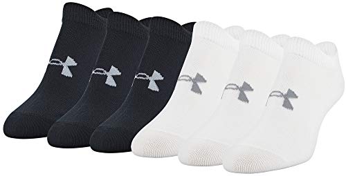 Under Armour Women’s Essential 2.0 Lightweight No Show Socks, 6-Pairs, White/Black, Medium