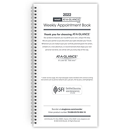2022 Weekly Appointment Book & Planner Refill for 70-008 by AT-A-GLANCE, 3-1/4″ x 6-1/4″ (7090410)