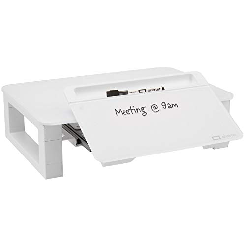 Quartet Desktop Glass Monitor Riser for Computer with Dry-Erase Board, Adjustable Height (Q090GMRW01) White 5″ x 10″, 5″ x 10″