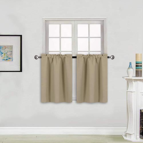 Home Collection 2 Panels 100% Blackout Curtain Set Solid Color with Rod Pocket Short Tier Drapes for Kitchen, Dinning Room, Bathroom, Bedroom ,Living Room Window New (58” Wide X 23” Long, Tan)