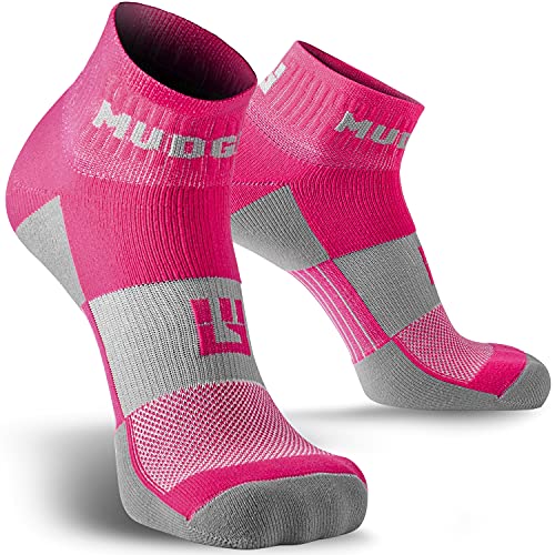 MudGear Quarter Length Trail Running Socks – Men and Women – Running, Hiking, Cycling, and More, 2-Pack (Pink/Gray, Medium)