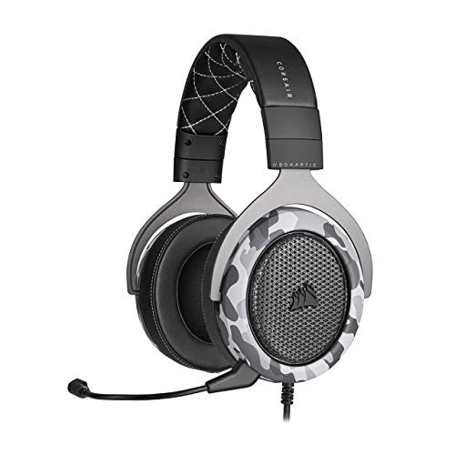 Corsair HS60 Haptic Stereo Gaming Headset with Haptic Bass, Memory Foam Earcups, Removable Microphone, Windows Sonic Compatible, Discord-Certified for PC – Arctic Camo (Renewed)