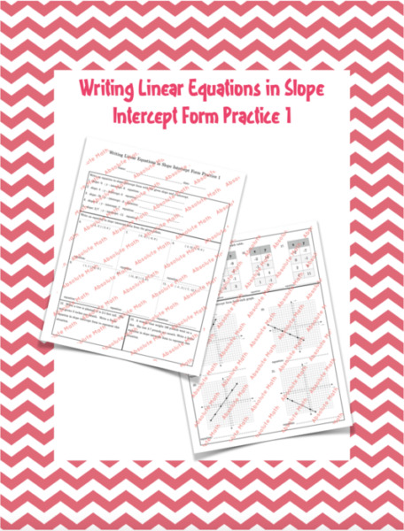 Writing Linear Equations in Slope Intercept Form Practice 1