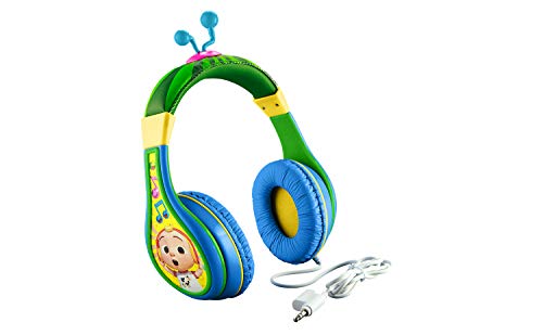 eKids Cocomelon Headphones for Kids, Wired Headphones for School, Home or Travel, Tangle Free Toddler Headphones with Volume Control, 3.5mm Jack, Includes Headphone Splitter
