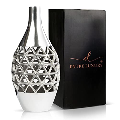 Entre Luxury Metal Vase for Home Decor-Ideal for Dried Flowers, Centerpiece for Wedding, Silver Vase Decor, Living Room Décor- Home Office Decor- Aluminum Decorative Accent