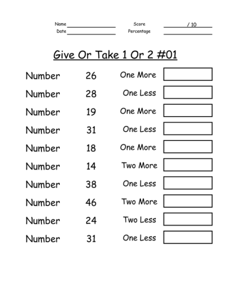 50 Give Or Take 1 Or 2: Set of 10 Worksheets