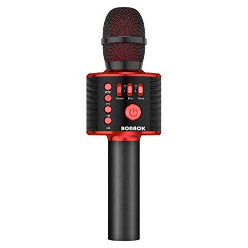 BONAOK Kids Microphone for Singing, Wireless Bluetooth Karaoke Microphone for Adults, Portable Karaoke Machine Toys for Girls Boys Teens Toddlers, Christmas Birthday Party Gifts(Black Red)