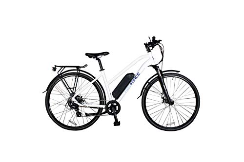 FREEFORCE Indy 18-in Electric Commuter Bike | Hybrid e-Bike for Adults, Thumb Throttle, Pedal Assist, and Shock Absorption | for Urban City Commuting to Work or School | White