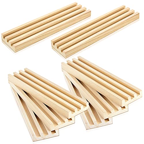 Jetec 8 Pieces Wooden Domino Racks Domino Trays Holders Organizer Natural Wood Domino Trays with 3 Tilted Rows for Mexican Train Chickenfoot Mahjong and Other Domino Games