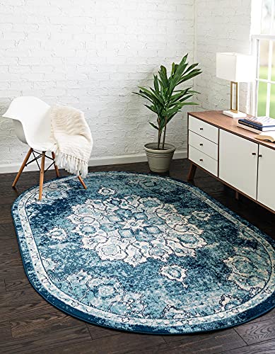 Unique Loom Parker Collection Colorful Medallion Blue/Ivory Oval Rug (7′ 10 x 10′ 0)