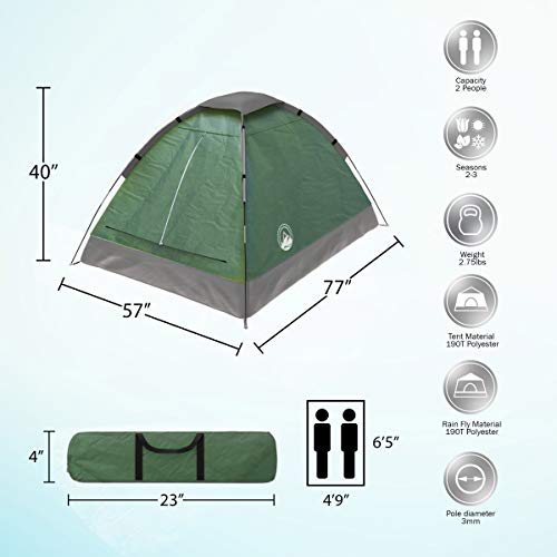 2-Person Camping Tent – Shelter with Rain Fly and Carrying Bag – Lightweight Outdoor Tent for Backpacking, Hiking, and Beach by Wakeman (Green) | The Storepaperoomates Retail Market - Fast Affordable Shopping