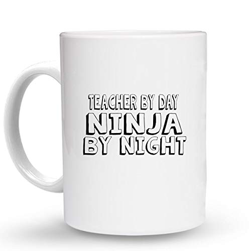 Makoroni – TEACHER BY DAY NINJA BY NIGHT – 15 Oz. Ceramic COFFEE MUG Coffee Drink Cup, DesL86