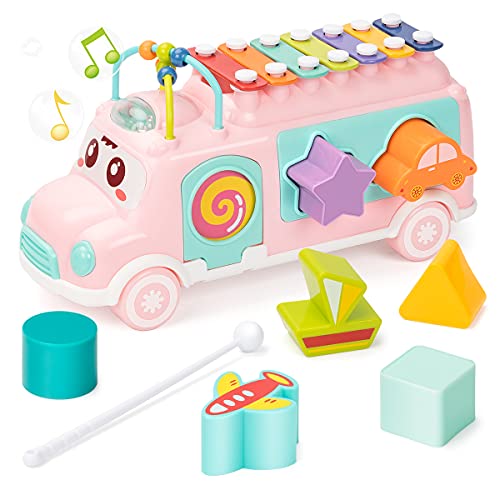 UNIH Baby Toy 12-18 Months, Music Bus Xylophone for Kids Toy, Baby Toys for 1 Year Old Boys and Girls with Building Blocks, Musical Toys for Toddlers 1-3, Early Educational Toys for Toddlers Gift