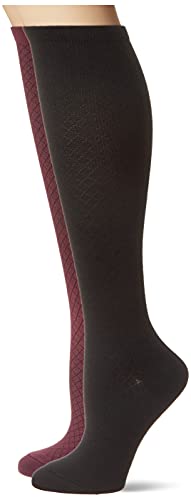 Amazon Essentials Women’s Compression Sock, 2 Pairs, Burgundy/Black, 8-12