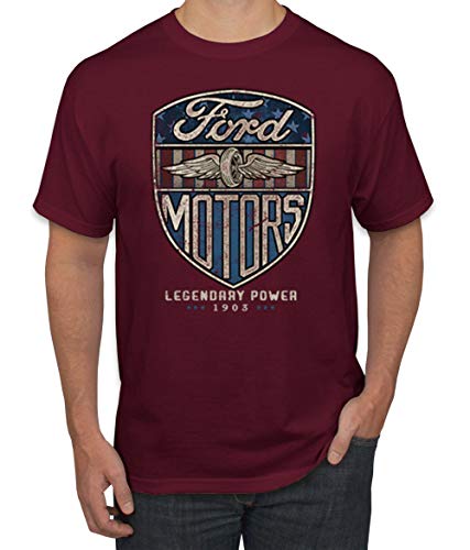 1983 Vintage Distressed Ford Motors Legendary Power Cars and Trucks Men’s Graphic T-Shirt, Maroon, X-Large