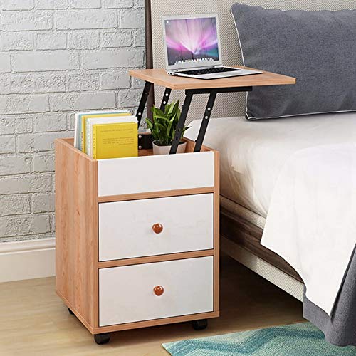 CSBYBD Home Office Desk Moveable Height Modern Computer PC Writing Workstation Laptop Table with Wheels for Study Bedroom Living Room Storage Cabinet Bedside Locker Lifting Nightstand【U.S.Inventory】
