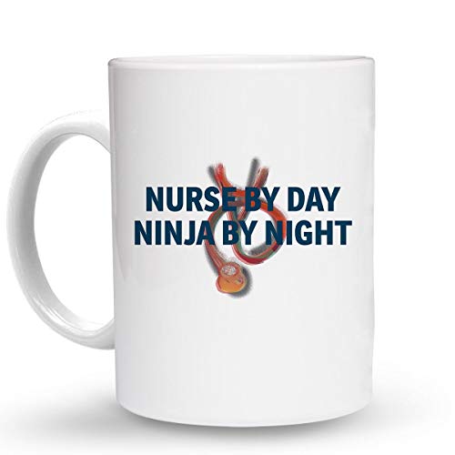 Makoroni – NURSE BY DAY NINJA BY NIGHT Paramedic Doctor Nurse – 15 Oz. Ceramic COFFEE MUG Coffee Drink Cup, DesN91