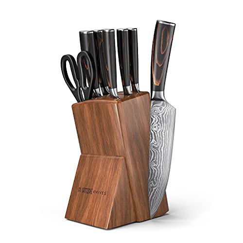 Yatoshi 5 Knife Block Set – Pro Kitchen Knife Set Ultra Sharp High Carbon Stainless Steel with Ergonomic Handle