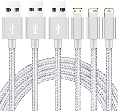 Ximytec iPhone Charger Cable [Mfi-Certified] 3Pack 10ft Nylon Braided High Speed USB Charging Cord Compatible with iPhone 12/11/XS/XR/X/8/7/6/5/iPad-SilverGray