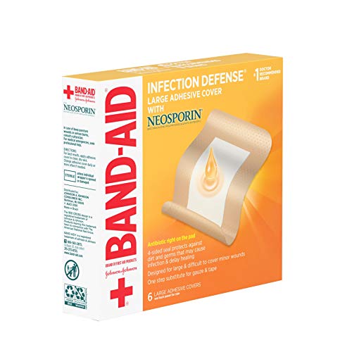 Band-Aid Brand Infection Defense Adhesive Wound Covers with Neosporin Antibiotic Ointment On The Pad for First Aid Wound Care, Bacitracin Zinc & Polymyxin B Sulfate, Sterile, Large, 6 ct | The Storepaperoomates Retail Market - Fast Affordable Shopping